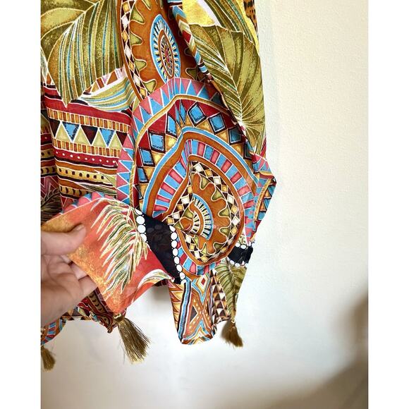 VIOLET SKY Beach Swim Cover Up Kimono Jungle Safari Tassels Resort Cruise XLarge - Picture 8 of 10